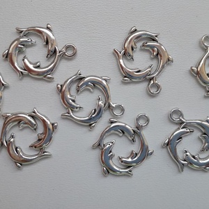 Fém medál - 21x16mm - delfin - 10 db / csomag - antik ezüst szín, Kellékek & szerszámok, Ékszerkellék, Medál csomag, Ékszerkészítés, MESKA