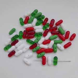 Cseh üveggyöngy - 9x4mm - 64 db / csomag - piros-fehér-zöld, Kellékek & szerszámok, Gyöngyfűzés kellékek, Üveggyöngy, , MESKA