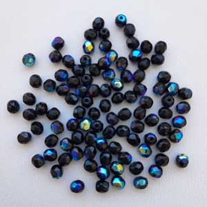 Cseh csiszolt üveggyöngy - 4mm - 100 db / csomag - színjátszós fekete, Kellékek & szerszámok, Gyöngyfűzés kellékek, Üveggyöngy, Ékszerkészítés, MESKA
