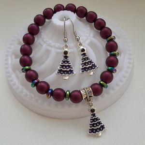 Karácsonyi fenyőfás ékszerszett - karkötő, fülbevaló - ékszer - ékszerszett - Meska.hu