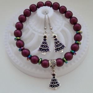 Karácsonyi fenyőfás ékszerszett - karkötő, fülbevaló, Ékszer, Ékszerszett, Ékszerkészítés, MESKA