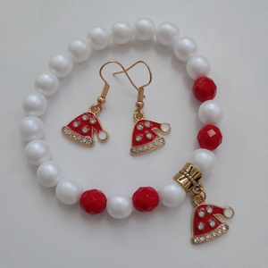 Mikulás sapka ékszerszett - karkötő, fülbevaló - ékszer - ékszerszett - Meska.hu