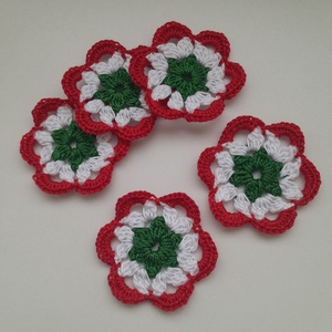 Nemzeti színű horgolt dísz, kokárda 7 db / csomag, Ékszer, Kitűző és Bross, Horgolás, MESKA