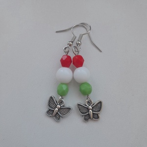 Nemzeti színű fülbevaló - kereszt, Ékszer, Fülbevaló, Lógó fülbevaló, Ékszerkészítés, Gyöngyfűzés, gyöngyhímzés, MESKA