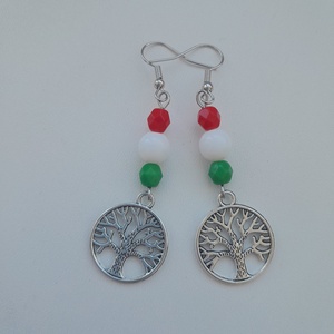 Nemzeti színű fülbevaló - életfa - Meska.hu