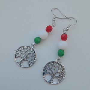 Nemzeti színű fülbevaló - életfa - ékszer - fülbevaló - lógó fülbevaló - Meska.hu