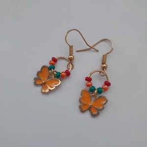 Fülbevaló - narancs pillangós - ékszer - fülbevaló - lógó fülbevaló - Meska.hu