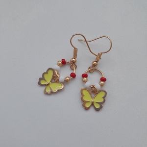 Fülbevaló - citrom pillangós, Ékszer, Fülbevaló, Lógó fülbevaló, Ékszerkészítés, MESKA