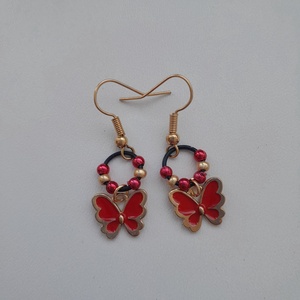Fülbevaló - piros pillangós - ékszer - fülbevaló - lógó fülbevaló - Meska.hu