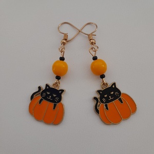 Halloween-fülbevaló - sütőtök-cica - Meska.hu