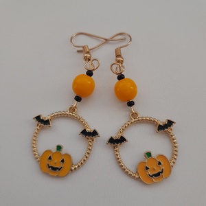 Halloween-fülbevaló - sütőtök-denevér - Meska.hu