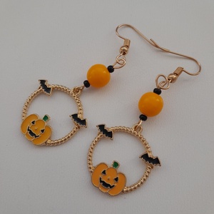 Halloween-fülbevaló - sütőtök-denevér - ékszer - fülbevaló - lógó fülbevaló - Meska.hu