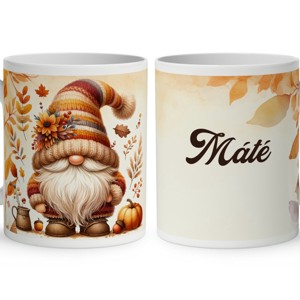 Névvel kérhető - Aranyos őszi manó mintás bögre - Meska.hu