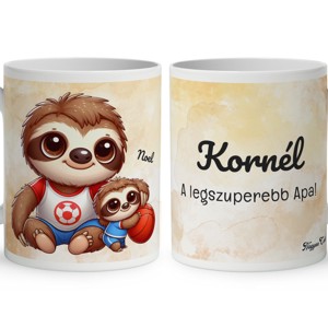 Névvel kérhető - Kosaras Cuki lajhár Apa és a gyerek mintás bögre, Otthon & Életmód, Konyhafelszerelés, tálalás, Tálalás, Bögre & Csésze, , MESKA