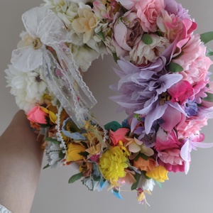 Selyemvirágos kopogtató  - otthon & életmód - dekoráció - ajtó- és ablak dekoráció - ajtódísz & kopogtató - Meska.hu