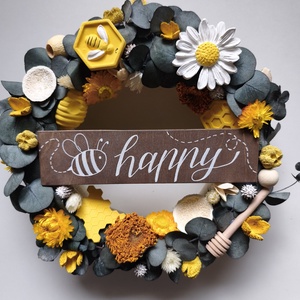 Bee happy ajtódísz  - otthon & életmód - dekoráció - ajtó- és ablak dekoráció - ajtódísz & kopogtató - Meska.hu