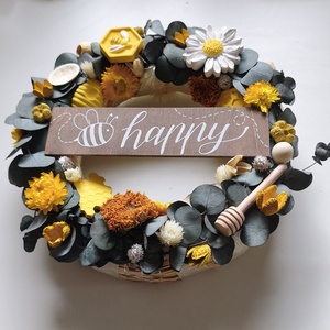 Bee happy ajtódísz  - otthon & életmód - dekoráció - ajtó- és ablak dekoráció - ajtódísz & kopogtató - Meska.hu
