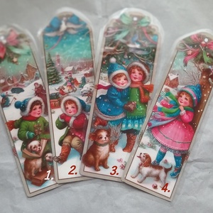 Vintage téli hangulatú laminált könyvjelzők  Gyermekek és kutyák varázslatos világa - könyv & zene - könyvjelző - Meska.hu