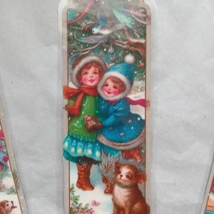 Vintage téli hangulatú laminált könyvjelzők  Gyermekek és kutyák varázslatos világa - könyv & zene - könyvjelző - Meska.hu