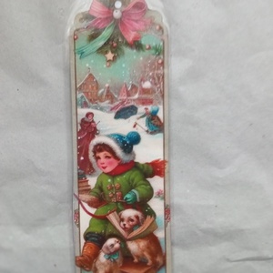 Vintage téli hangulatú laminált könyvjelzők  Gyermekek és kutyák varázslatos világa - könyv & zene - könyvjelző - Meska.hu