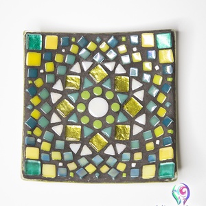 Üvegmozaik mécses vagy szappantartó greeny mandala - otthon & életmód - gyertya, illat, aroma - mécses és mécsestartó - Meska.hu