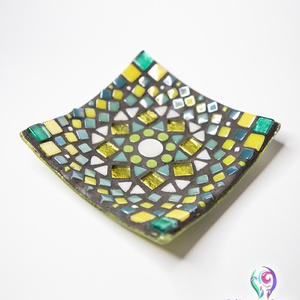 Üvegmozaik mécses vagy szappantartó greeny mandala - otthon & életmód - gyertya, illat, aroma - mécses és mécsestartó - Meska.hu
