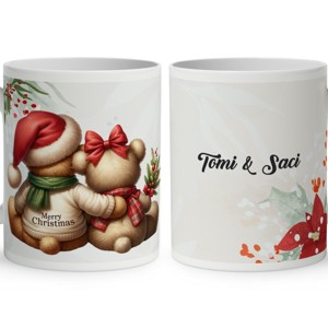 Névvel kérhető - Karácsonyi Teddy maci - együtt (sál) mintás bögre, Otthon & Életmód, Konyhafelszerelés, tálalás, Tálalás, Bögre & Csésze, , MESKA