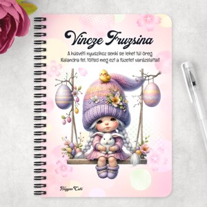 Személyre szabható - Hintázós Húsvéti manólány csibével mintás A6-os füzet - otthon & életmód - papír, írószer - jegyzetfüzet & napló - Meska.hu