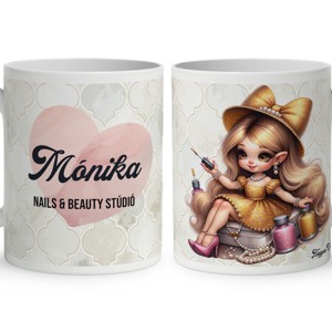 Névvel kérhető - Cuki Arany Körmös manólány mintás bögre, Otthon & Életmód, Konyhafelszerelés, tálalás, Tálalás, Bögre & Csésze, , MESKA