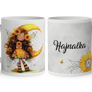 Névvel kérhető - Hosszúhajú cuki Napraforgós tündérlány mintás bögre, Otthon & Életmód, Konyhafelszerelés, tálalás, Tálalás, Bögre & Csésze, , MESKA