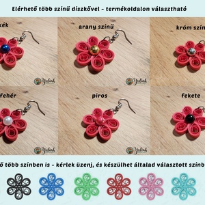 Piros virágos lógós papír fülbevaló választható díszkővel - quilling ékszer, könnyű fülbevaló - Csodaszép álom - ékszer - fülbevaló - lógó fülbevaló - Meska.hu