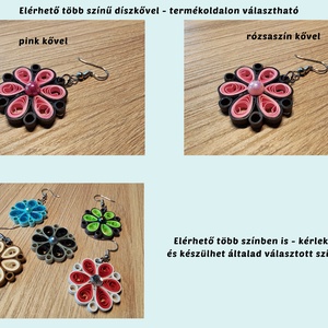 Rózsaszín-fekete virágos lógós papír fülbevaló választható díszkővel - quilling ékszer, könnyű fülbevaló - Virágos álom - ékszer - fülbevaló - lógó fülbevaló - Meska.hu