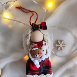 Kockás  ruhás angyalkak - karácsony - karácsonyi lakásdekoráció - karácsonyfadíszek - Meska.hu