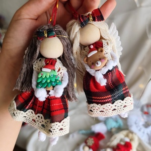 Kockás  ruhás angyalkak - karácsony - karácsonyi lakásdekoráció - karácsonyfadíszek - Meska.hu