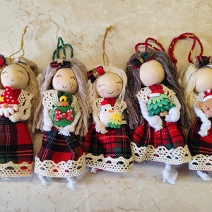 Kockás  ruhás angyalkak - karácsony - karácsonyi lakásdekoráció - karácsonyfadíszek - Meska.hu