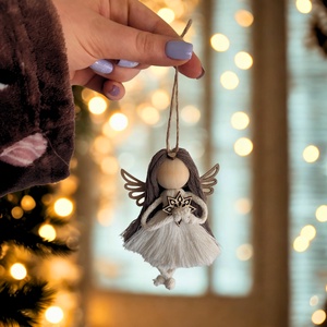 Makramé angyal karácsonyfadísz , Karácsony, Karácsonyi lakásdekoráció, Karácsonyfadíszek, Baba-és bábkészítés, MESKA