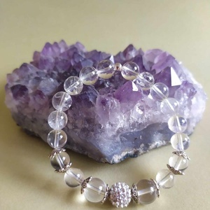 Hegyikristály ékszer szett (ásványkarkötő és kézműves fülbevaló) Ajándék Ötlet, akár Karácsonyra, születésnapra is!, Ékszer, Karkötő, Ásványkarkötő, , MESKA