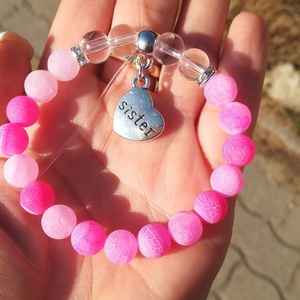  Pink sister medálos ásványkarkötő  - ékszer - karkötő - charm karkötő - Meska.hu