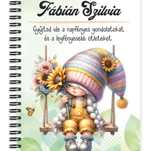 Személyre szabható - Hintázós napraforgós manó lány mintás A5-ös füzet, Otthon & Életmód, Papír, írószer, Jegyzetfüzet & Napló, , MESKA