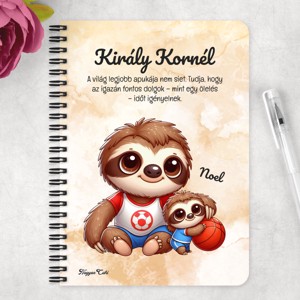 Személyre szabható - Kosaras Cuki lajhár Apa és a gyerek mintás A5-ös füzet - otthon & életmód - papír, írószer - jegyzetfüzet & napló - Meska.hu