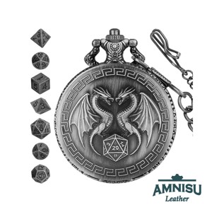 Ezüst két sárkányos mini fém kockaszett zsebóra tokban, Játék & Sport, Szerepjáték, , MESKA