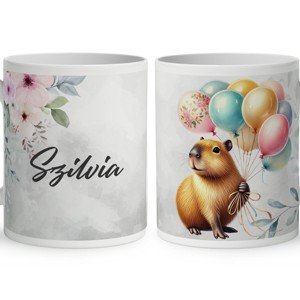 Névvel kérhető - Cuki lufis capybara mintás bögre, Otthon & Életmód, Konyhafelszerelés, tálalás, Tálalás, Bögre & Csésze, , MESKA