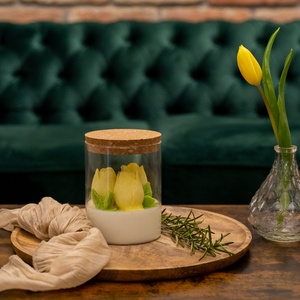 Tulipános tavaszi gyertya parafadugós üvegben, ajándék anyák napjára, pedagógusnapra, Otthon & Életmód, Gyertya, illat, aroma, Gyertya, Gyertya-, mécseskészítés, MESKA