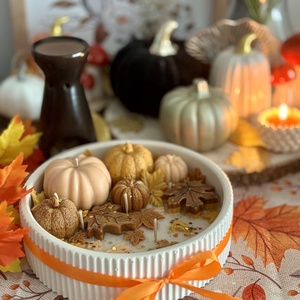 Extra nagy őszi tökös illatgyertya kerámia tálban - otthon & életmód - gyertya, illat, aroma - gyertya - Meska.hu