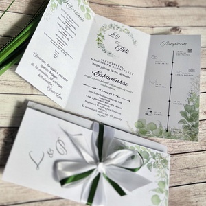 Eukaliptuszos zöld leveles esküvői meghívó - esküvő - meghívó & kártya - meghívó - Meska.hu