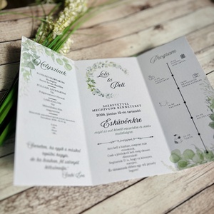 Eukaliptuszos zöld leveles esküvői meghívó - esküvő - meghívó & kártya - meghívó - Meska.hu
