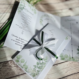 Eukaliptuszos zöld leveles esküvői meghívó, Esküvő, Meghívó & Kártya, Meghívó, Fotó, grafika, rajz, illusztráció, MESKA