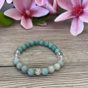 Amazonit, Jáde és Hegyikristály ásványkarkötő, Shamballával , Ékszer, Karkötő, Ásványkarkötő, Ékszerkészítés, MESKA