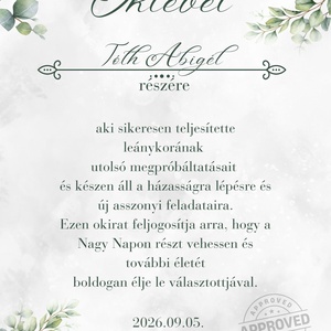 Lánybúcsú oklevél - esküvő - lánybúcsú - Meska.hu