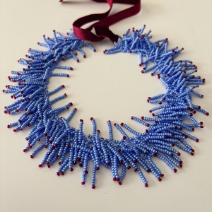 Boho blue - Boho kék gyöngy nyaklánc mély bordó részletekkel :), Ékszer, Nyaklánc, Gyöngyös nyaklánc, Ékszerkészítés, Gyöngyfűzés, gyöngyhímzés, MESKA